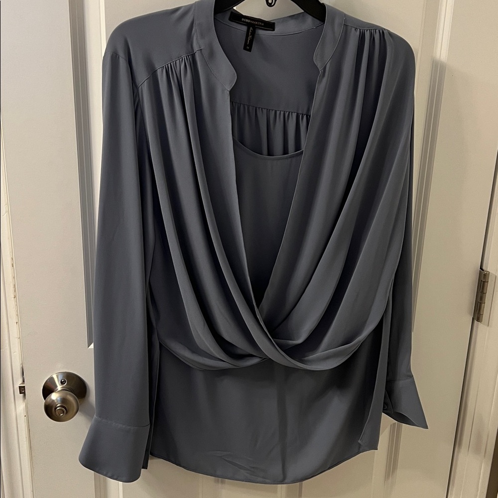 BCBGMaxAzria Slate Blue Draped Blouse